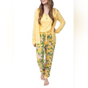 Munki Munki Lounge Set Joggers Tank Hoodie Medium Lemons Yellow Jersey Knit NWT